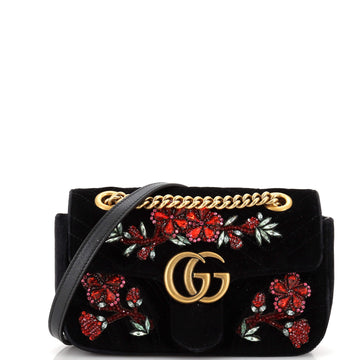 Gucci GG Marmont Flap Bag Embellished Matelasse Velvet Mini