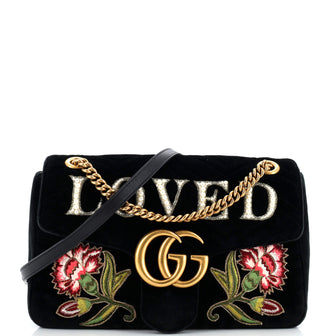 Gucci GG Marmont Flap Bag Embroidered Matelasse Velvet Medium