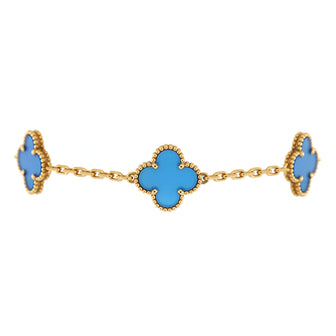 Van Cleef & Arpels Vintage Alhambra 5 Motifs Bracelet 18K Yellow Gold and Agate