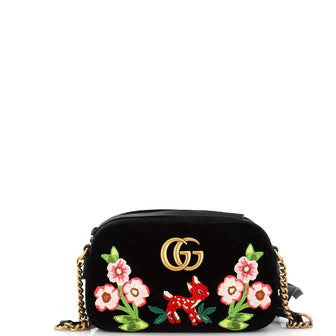 Gucci GG Marmont Camera Bag Embroidered Matelasse Velvet Small