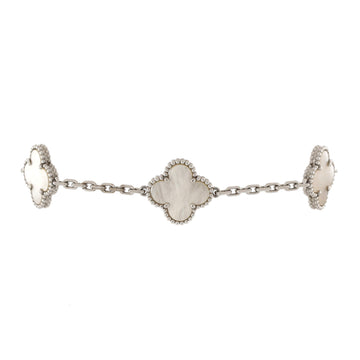 Van Cleef & Arpels Vintage Alhambra 5 Motifs Bracelet 18K White Gold and Mother of Pearl
