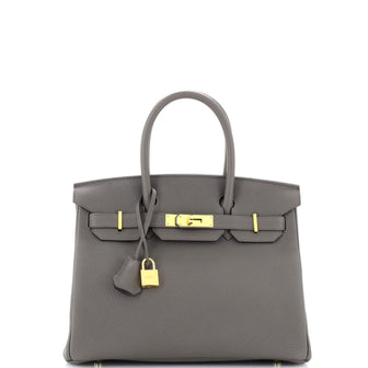 Hermes Birkin Handbag Grey Togo with Gold Hardware 30