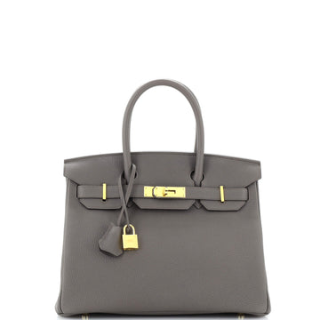 Hermes Birkin Handbag Grey Togo with Gold Hardware 30