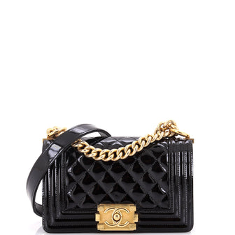 Chanel Boy Flap Bag Quilted Patent Small