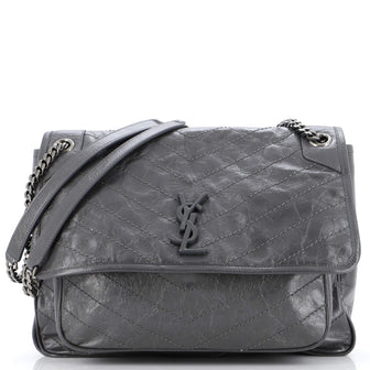 Saint Laurent Niki Chain Flap Bag Matelasse Chevron Leather Large
