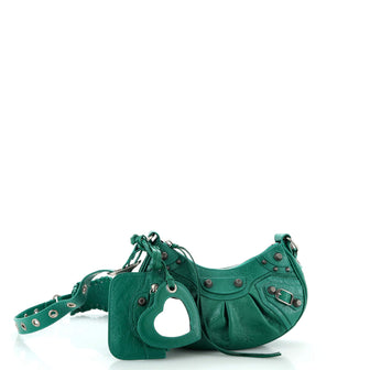 Balenciaga Le Cagole Giant Studs Shoulder Bag Crocodile Embossed Leather XS