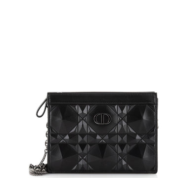 Christian Dior Caro Zipped Pouch With Chain Diamond Motif Cannage Calfskin