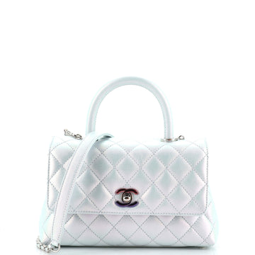 Chanel Coco Top Handle Bag Quilted Iridescent Caviar with Gradient Hardware Mini