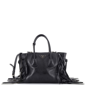 Prada Fringed Twin Pocket Tote Glace Calf Small
