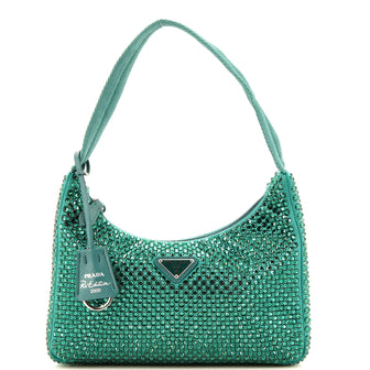 Prada Re-Edition 2000 Hobo Crystal Embellished Satin Mini