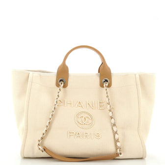 Chanel Deauville Tote Pearl Embellished Canvas Medium
