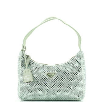 Prada Re-Edition 2000 Hobo Crystal Embellished Satin Mini