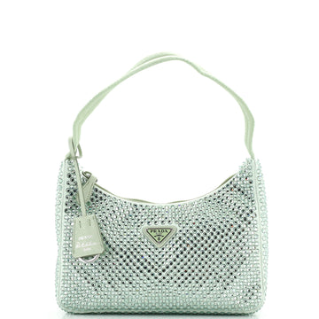 Prada Re-Edition 2000 Hobo Crystal Embellished Satin Mini