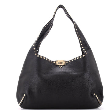 Valentino Garavani Rockstud Flip Lock Hobo Leather Large