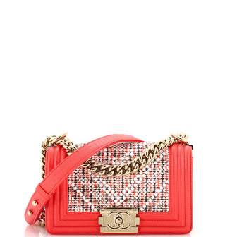 Chanel Boy Flap Bag Chevron Embellished Tweed Small