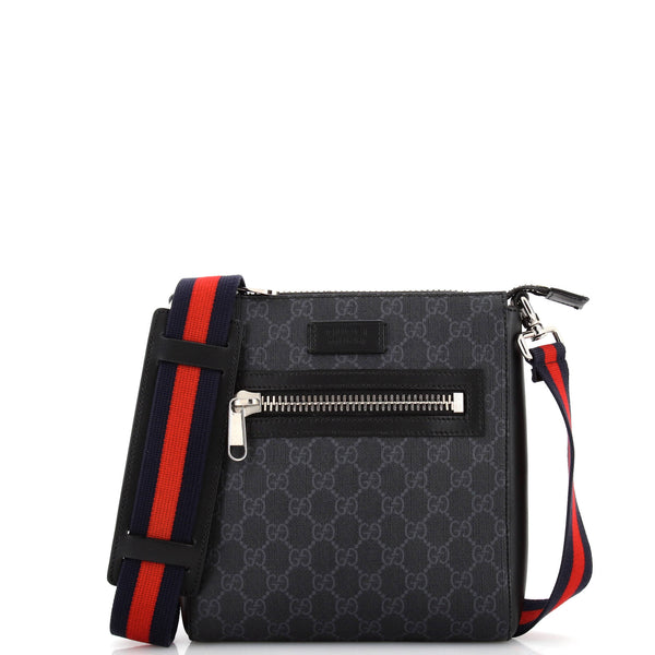 Gucci Web Strap Front Zip Messenger Bag GG Coated Canvas Small