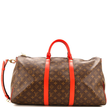 Louis Vuitton Keepall Bandouliere Bag Monogram Canvas with Coquelicot Leather Trim 50