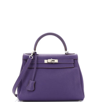 Hermes Kelly Handbag Purple Togo with Palladium Hardware 28