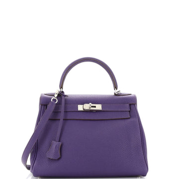 Hermes Kelly Handbag Purple Togo with Palladium Hardware 28