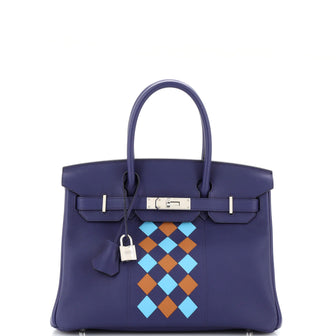 Hermes Birkin Handbag Tressage Blue Swift and Palladium Hardware 30