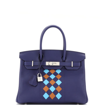 Hermes Birkin Handbag Tressage Blue Swift and Palladium Hardware 30