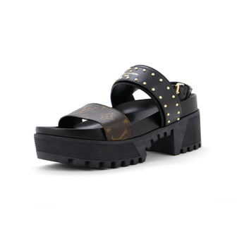 Louis Vuitton Women's Laureate Platform Sandals Monogram Canvas and Studded Leather