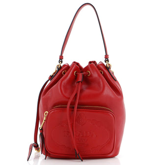 Prada Logo Drawstring Bucket Bag Glace Calf Small