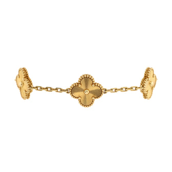 Van Cleef & Arpels Vintage Alhambra 5 Motifs Bracelet Guilloche 18K Yellow Gold