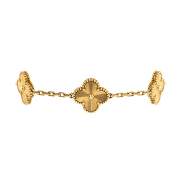 Van Cleef & Arpels Vintage Alhambra 5 Motifs Bracelet Guilloche 18K Yellow Gold