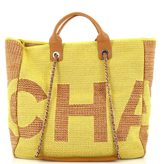Chanel Deauville Logo Shopping Tote Printed Raffia Large