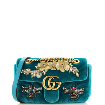 Gucci GG Marmont Flap Bag Embellished Matelasse Velvet Mini