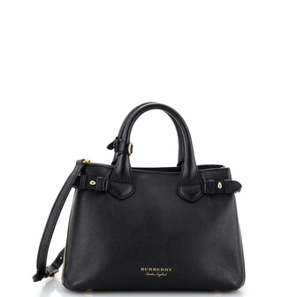 Burberry Banner Tote Leather and House Check Canvas Small