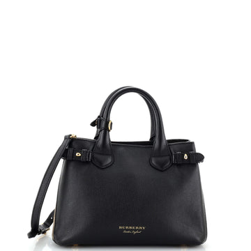 Burberry Banner Tote Leather and House Check Canvas Small