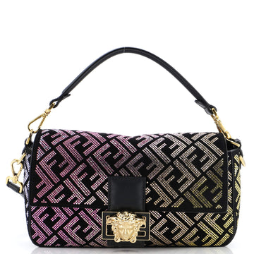 Versace x Fendi Fendace Baguette NM Bag Crystal Embellished FF Suede Medium