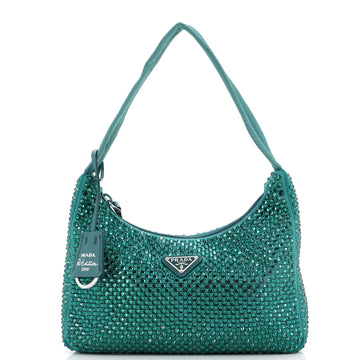 Prada Re-Edition 2000 Hobo Crystal Embellished Satin Mini