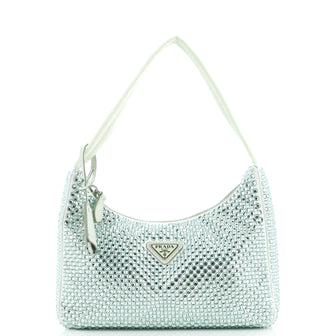 Prada Re-Edition 2000 Hobo Crystal Embellished Satin Mini