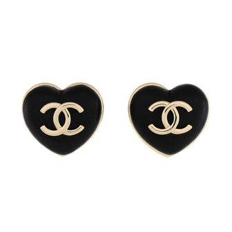 Chanel CC Heart Stud Earrings Leather with Metal