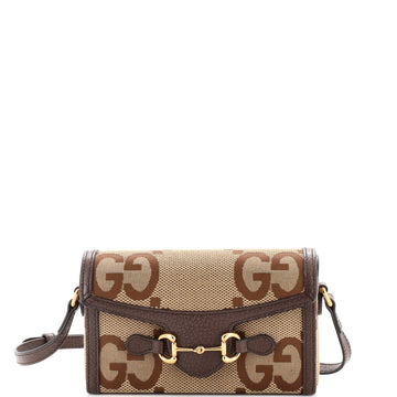 Gucci Horsebit 1955 Flap Crossbody Bag Jumbo GG Canvas Mini