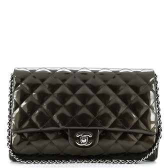 Chanel Clutch with Chain Quilted Striated Metallic Patent