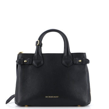Burberry Banner Tote Leather and House Check Canvas Small