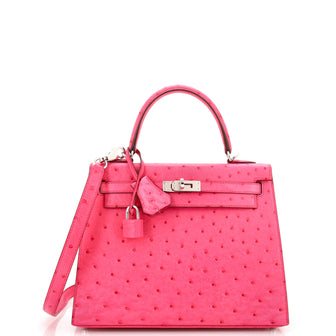 Hermes Kelly Handbag Pink Ostrich with Palladium Hardware 25