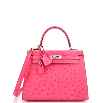 Hermes Kelly Handbag Pink Ostrich with Palladium Hardware 25