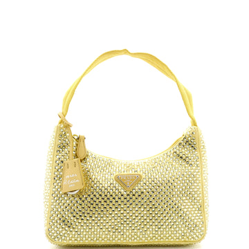 Prada Re-Edition 2000 Hobo Crystal Embellished Satin Mini