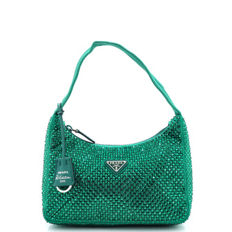 Prada Re-Edition 2000 Hobo Crystal Embellished Satin Mini
