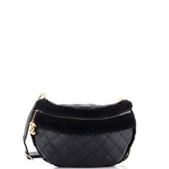 Chanel CC Zip Waist Bag Quilted Calfskin with Fur