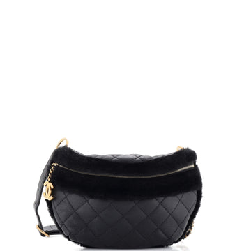 Chanel CC Zip Waist Bag Quilted Calfskin with Fur
