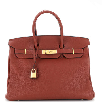 Hermes Birkin Handbag Red Clemence with Gold Hardware 35