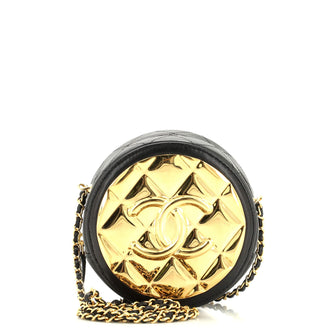 Chanel Golden Plate Round Clutch with Chain Quilted Metal and Lambskin Mini