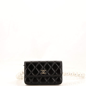 Chanel Pearl Strap Clutch with Chain Quilted Calfskin Mini