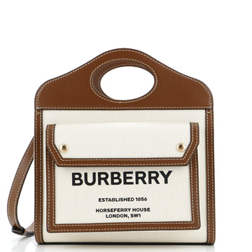 Burberry Logo Pocket Tote Canvas with Leather Mini